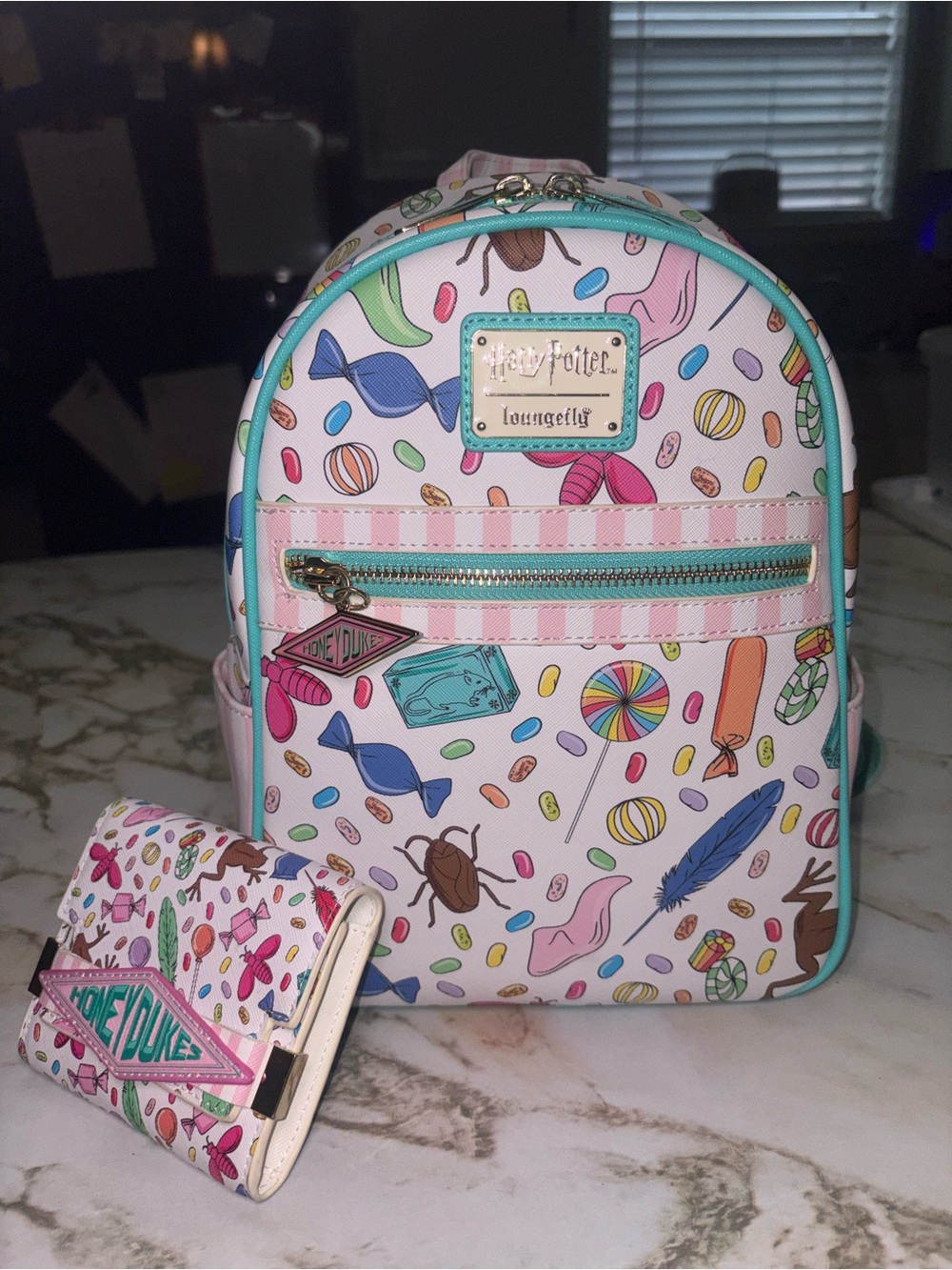 Loungefly Honeydukes Pink Candy Print Mini Backpack with Matching Wallet